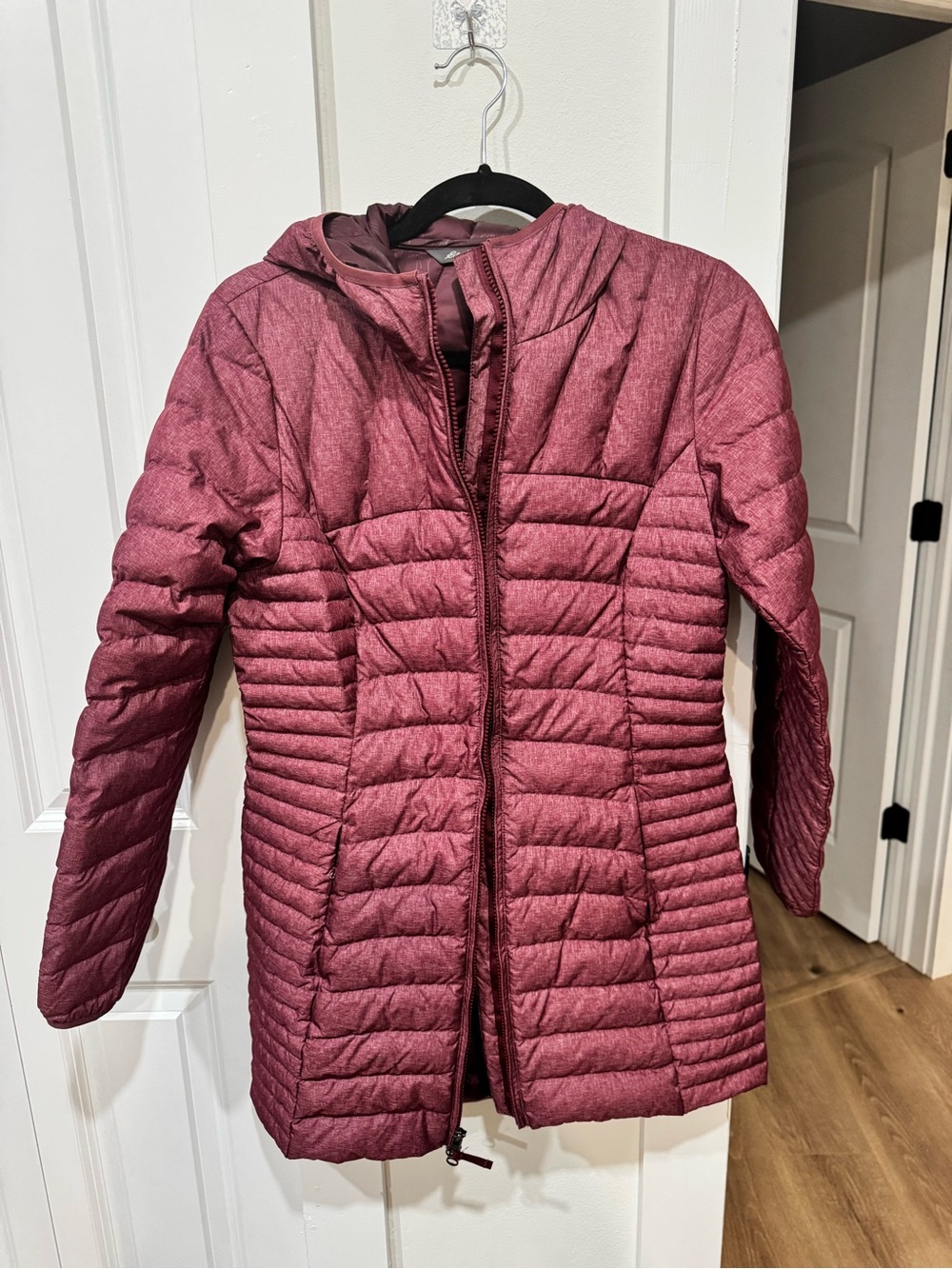 Eddie Bauer Women's Quilted Hooded Puffer Jacket in Burgundy